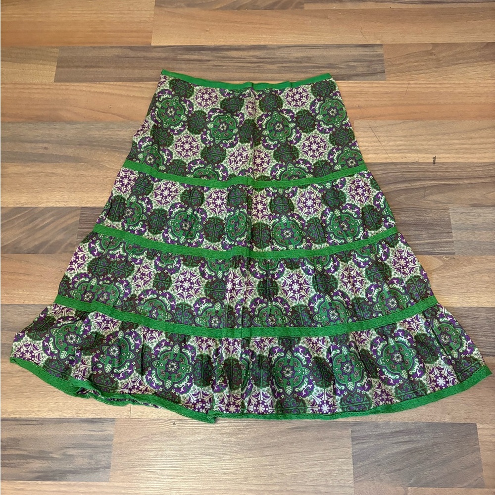 Cherokee Green and Purple Floral A-Line Skirt